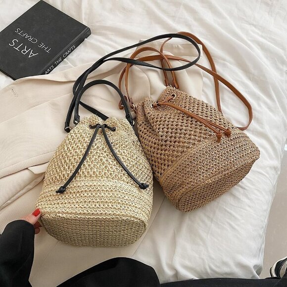 Straw Woven Crossbody Bag Small Vacation Handbag Girl's Beach Purse - Picture 7 of 7